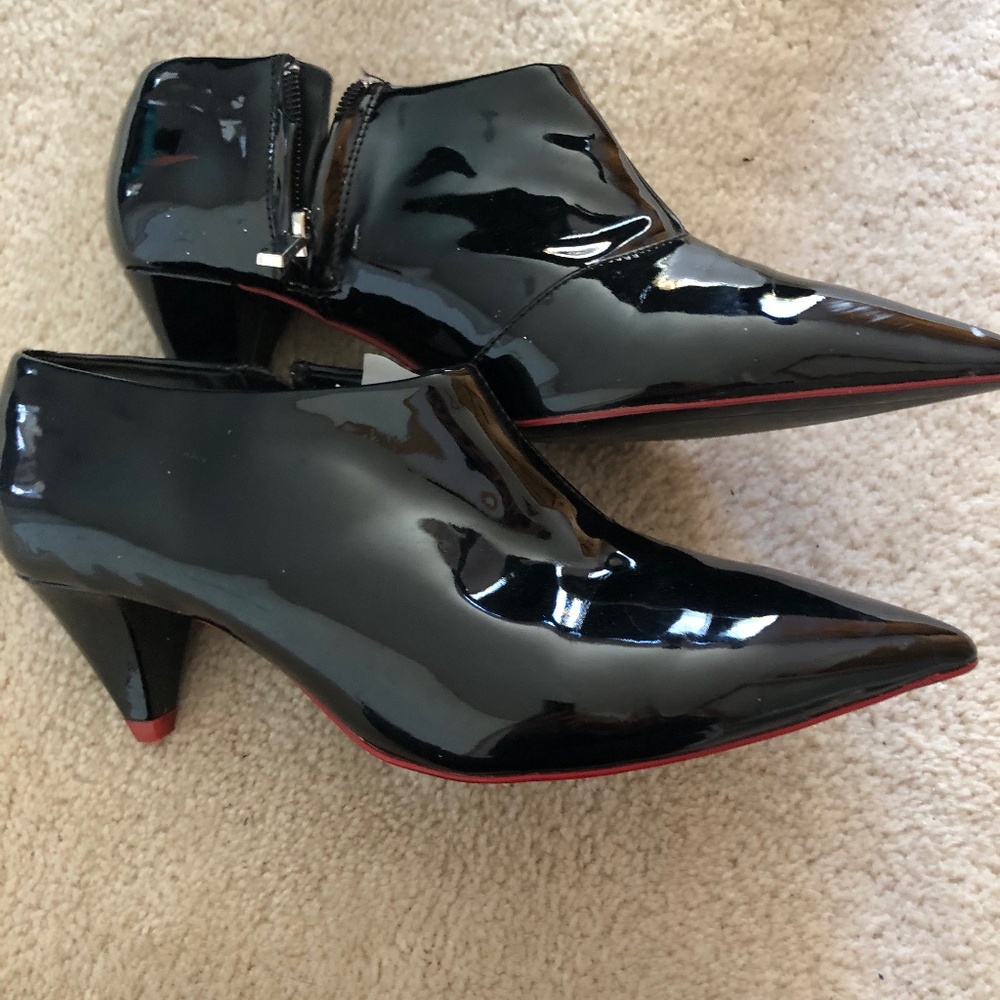 Patent black ankle boots
